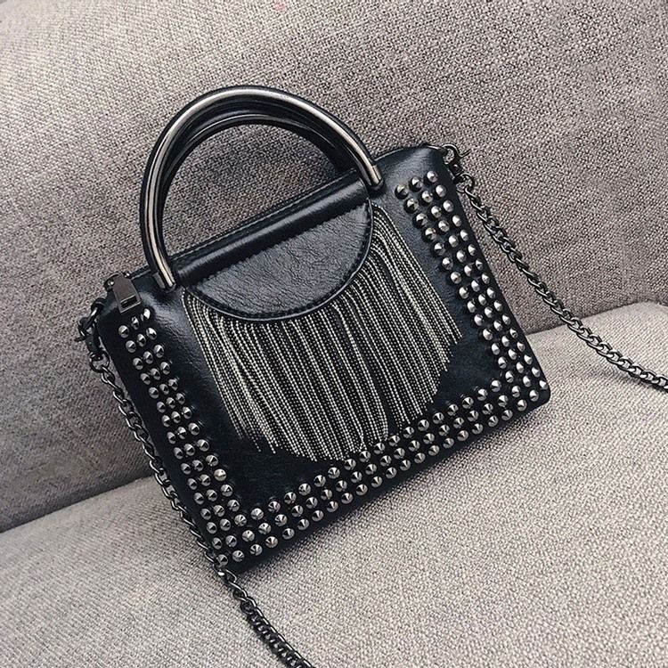 Rivet Pu Plain Rectangle Crossbody Bags