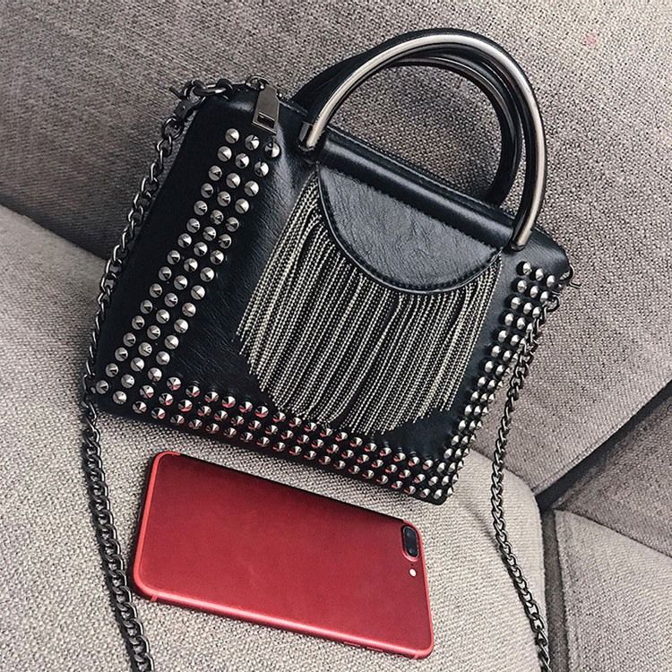 Rivet Pu Plain Rectangle Crossbody Bags