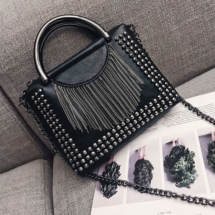 Rivet Pu Plain Rectangle Crossbody Bags