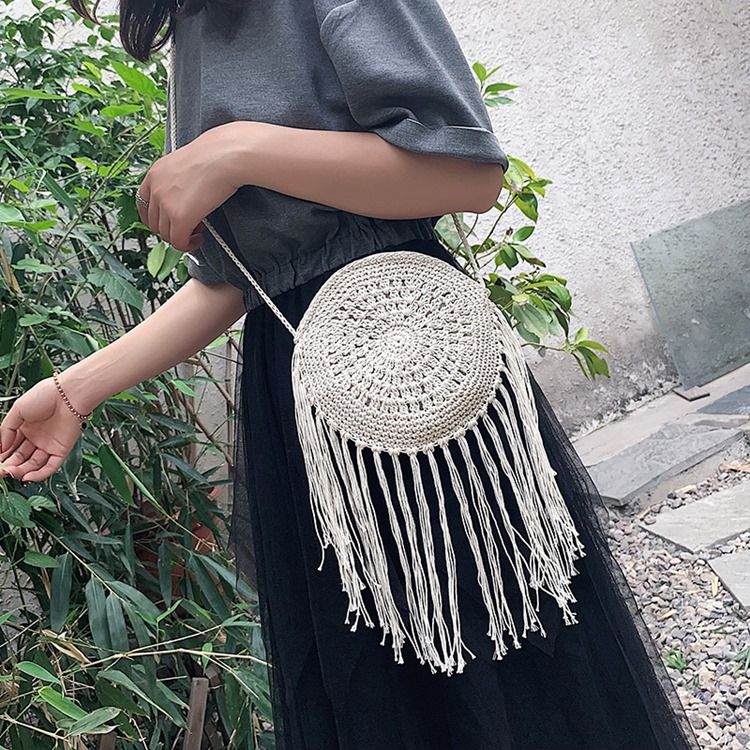 Stickad Grass Plain Circular Crossbody Bag