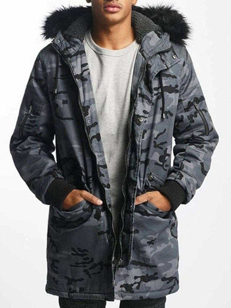 Camouflage Dragkedja Hooded Casual Herrjacka För Män