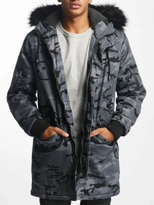 Camouflage Dragkedja Hooded Casual Herrjacka För Män