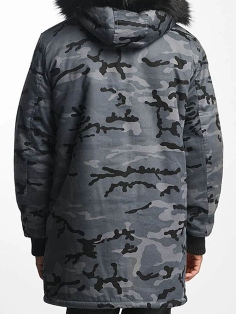 Camouflage Dragkedja Hooded Casual Herrjacka För Män