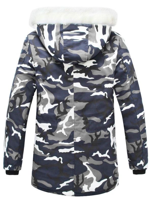 Camouflage Print Faux Fur Collar Thicken Zipper Men's Winter Coat