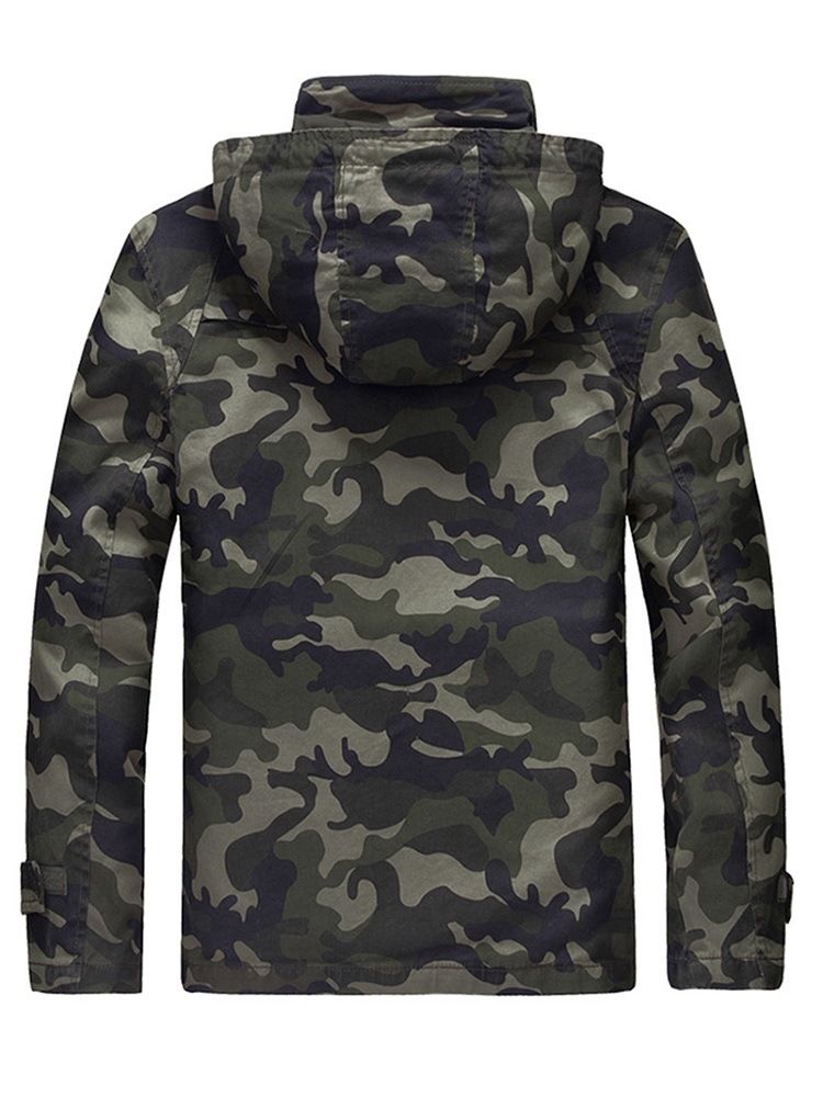 Camouflage Printed Hooded Zipper Mens Casual Thick Jacket