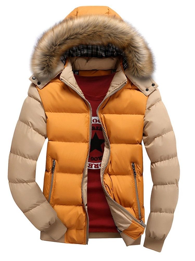 Herr Standard Stand Collar Color Block European Zipper Down Jacket