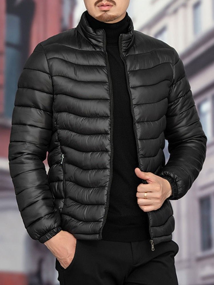 Herr Standard Stand Collar Plain Casual Zipper Down Jacket