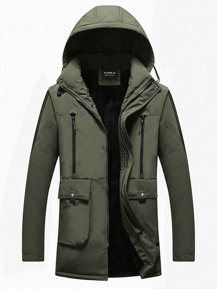 Hooded Color Block Mid-length Zipper European Dunjacka För Män