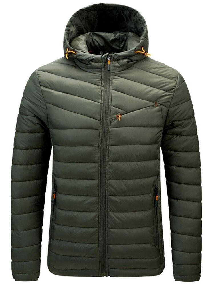 Mäns Färgblock Standard Hooded Casual Zipper Mne's Down Jacket