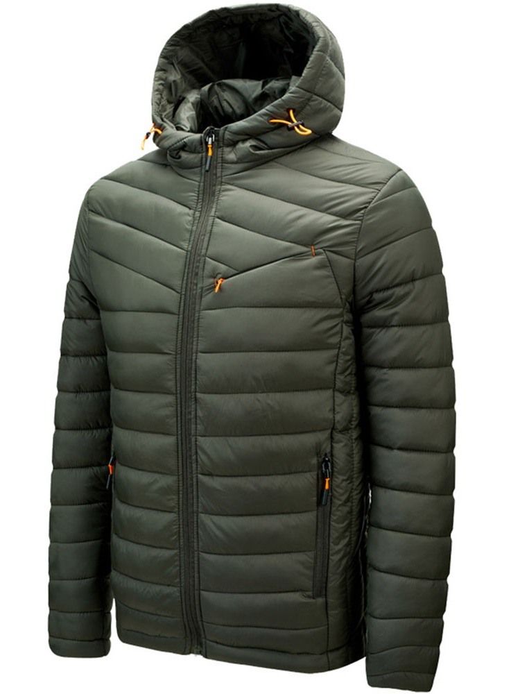 Mäns Färgblock Standard Hooded Casual Zipper Mne's Down Jacket