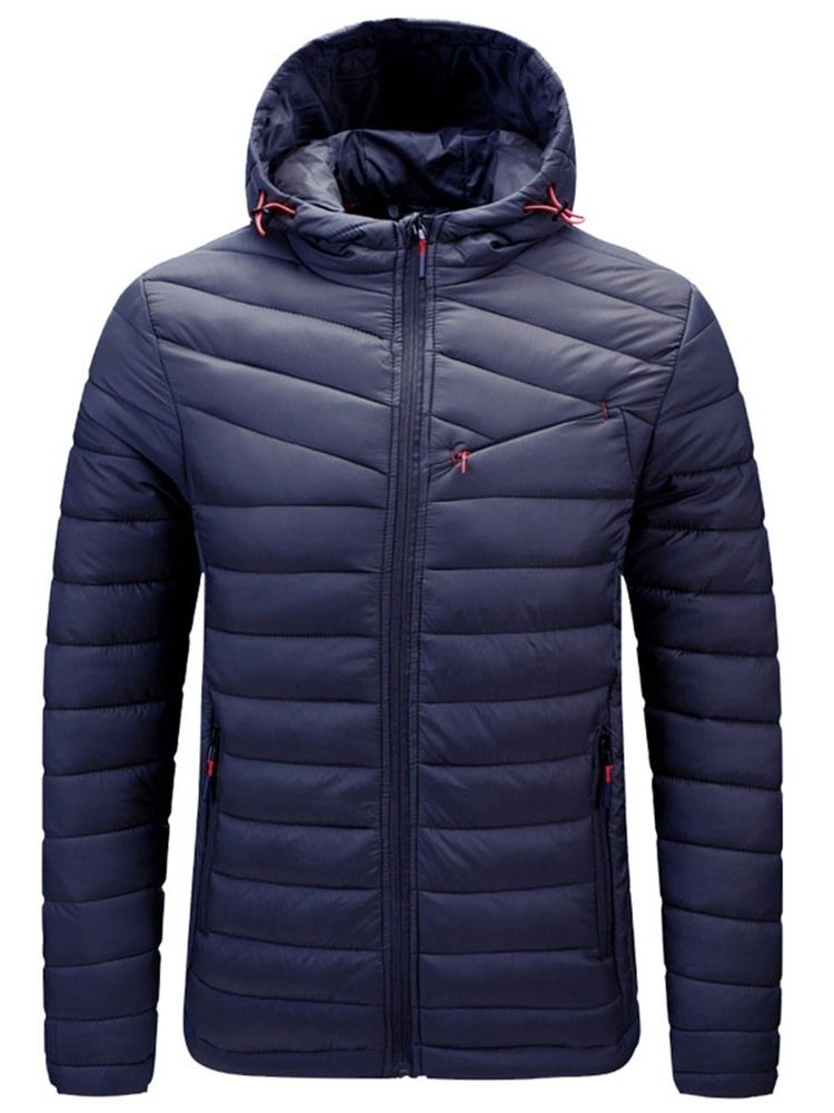 Mäns Färgblock Standard Hooded Casual Zipper Mne's Down Jacket