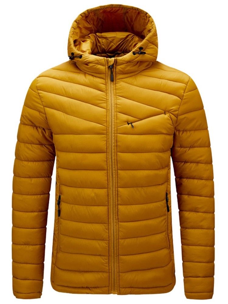 Mäns Färgblock Standard Hooded Casual Zipper Mne's Down Jacket