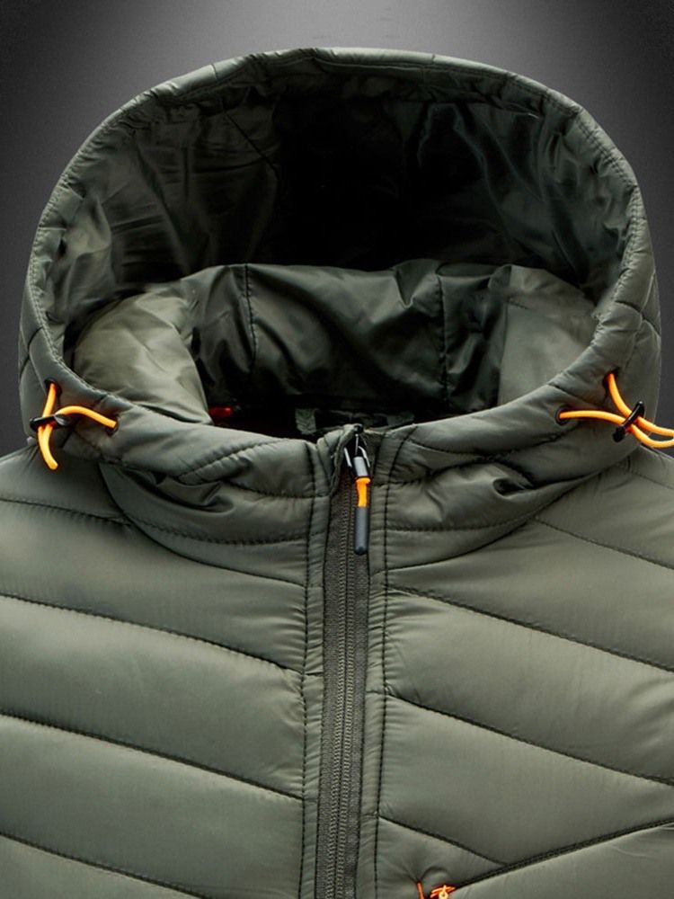 Mäns Färgblock Standard Hooded Casual Zipper Mne's Down Jacket