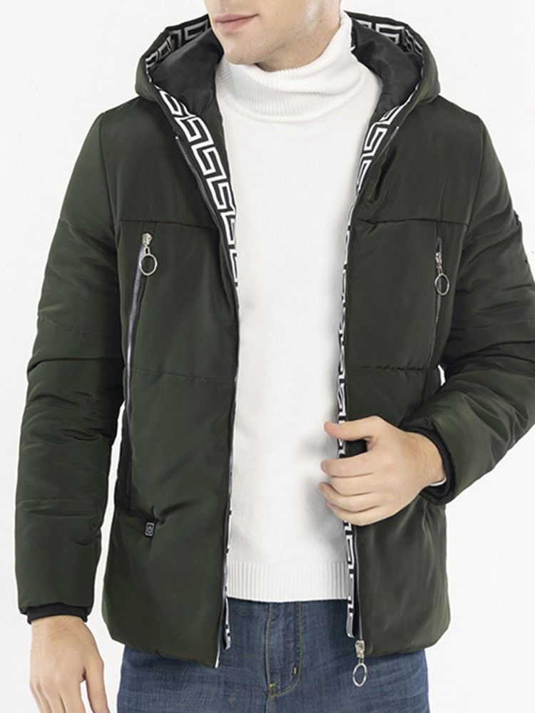 Mid-length Hooded Patchwork Casual Dunjacka För Män