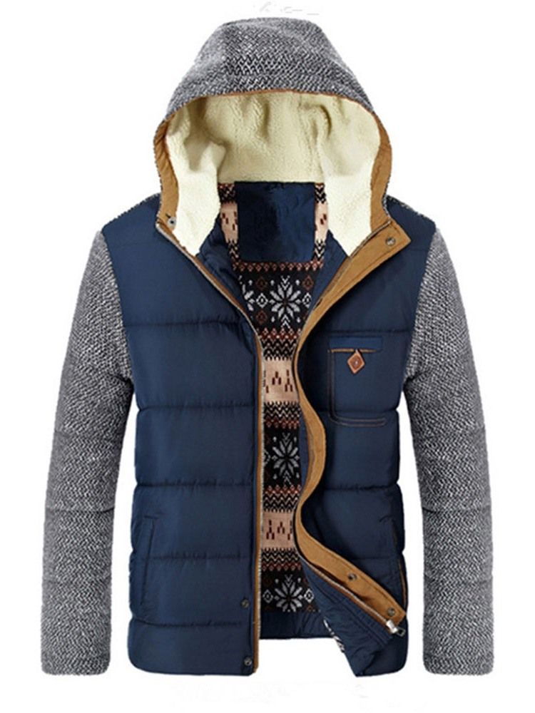 Patchwork Color Block Hooded Casual Dunjacka För Män