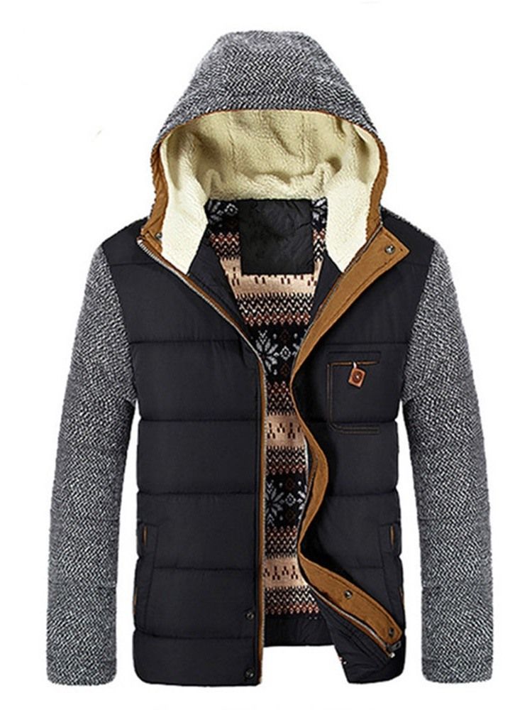 Patchwork Herr Standard Hooded Zipper Casual Down Jacket