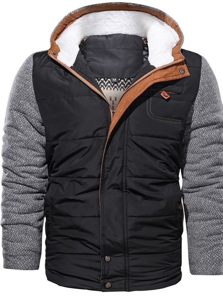 Patchwork Herr Standard Hooded Zipper Casual Down Jacket