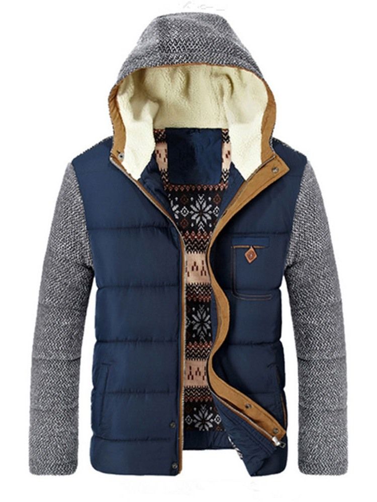 Patchwork Herr Standard Hooded Zipper Casual Down Jacket