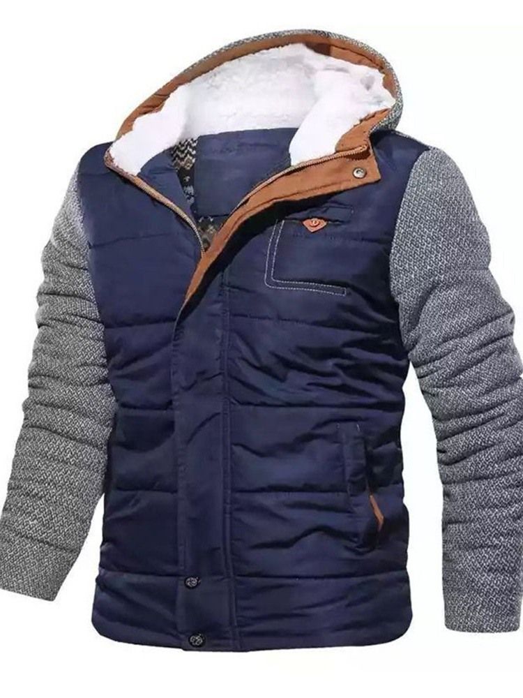 Patchwork Herr Standard Hooded Zipper Casual Down Jacket