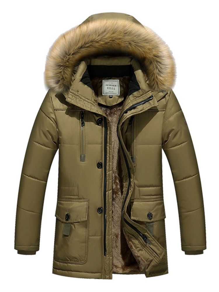 Plain Faux Fur Hooded Men's Winter Coat