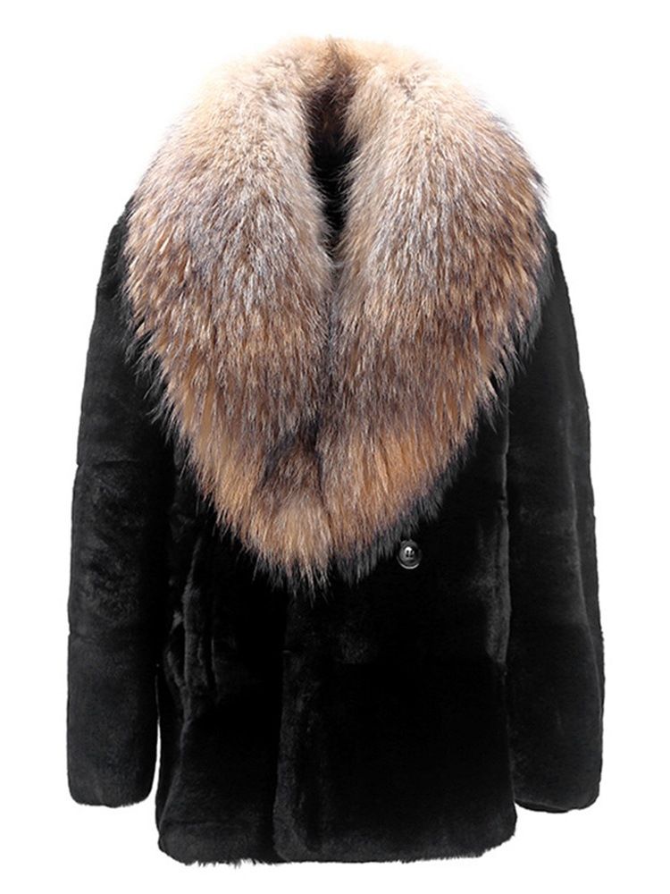 Plain Faux Fur Straight Mens Winter Coat