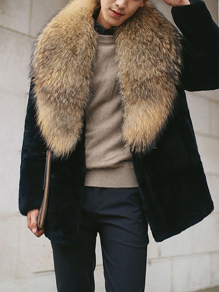 Plain Faux Fur Straight Mens Winter Coat