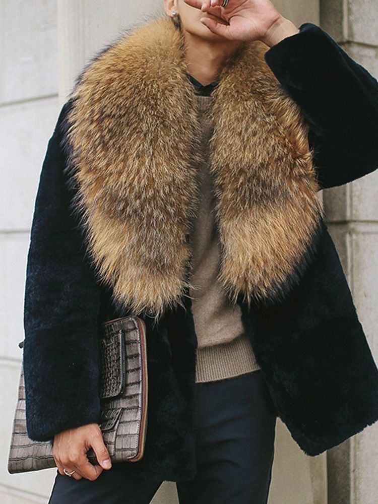 Plain Faux Fur Straight Mens Winter Coat