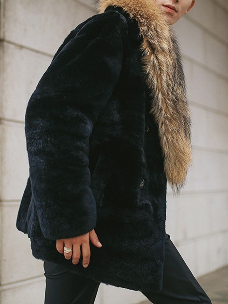 Plain Faux Fur Straight Mens Winter Coat