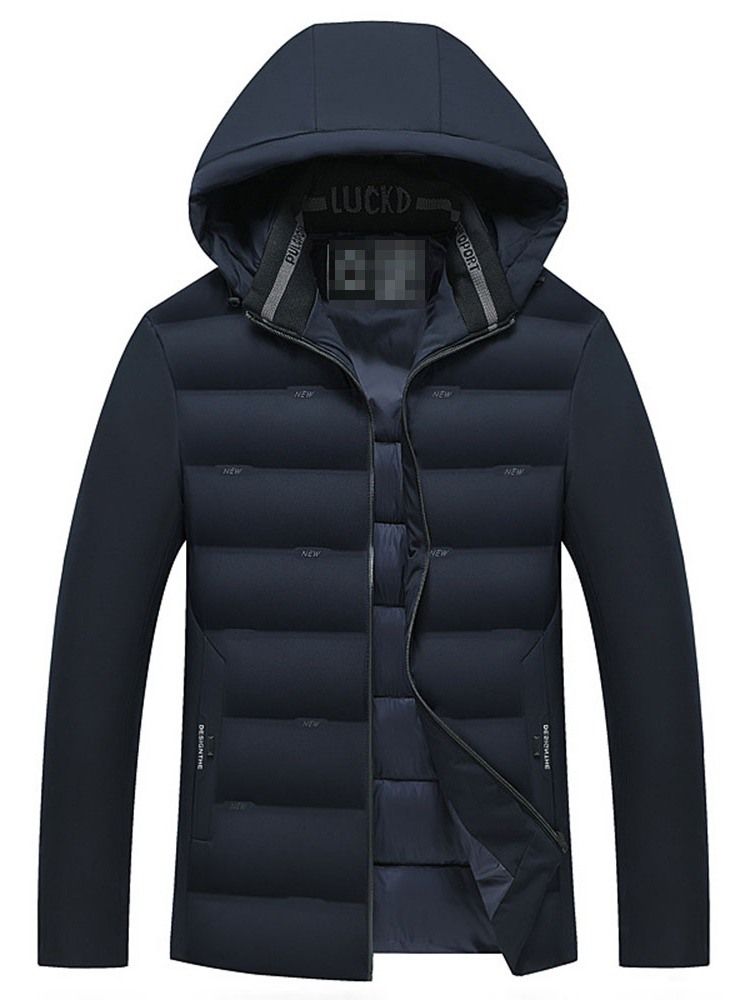 Plain Hooded Standard Casual Dragkedja Herr Dunjacka