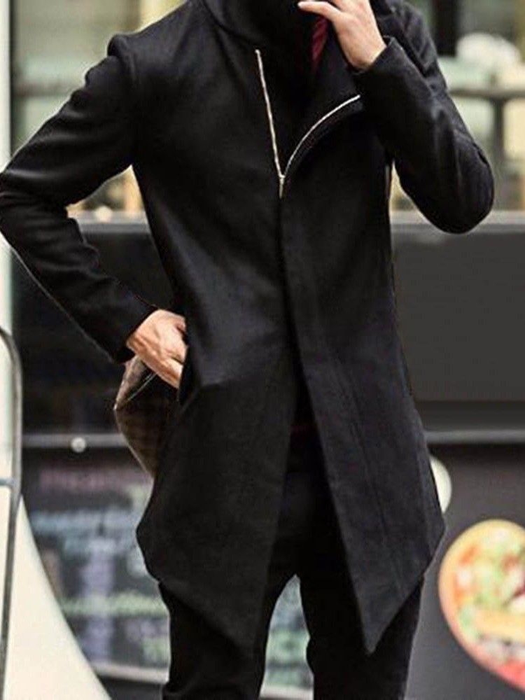 Plain Pocket Mid-length Style Slim Korean Men's Coat