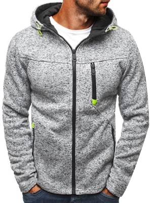 Plian Zipper Up Hooded Loose Hoodie För Män