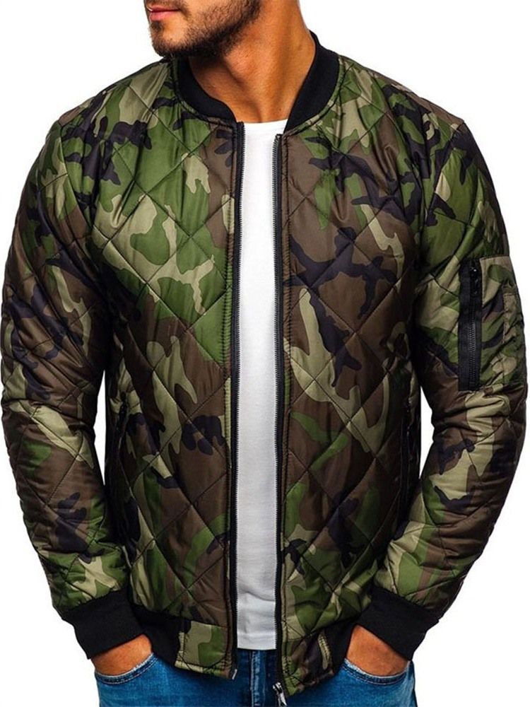 Stand Collar Camouflage Standard Zipper European Dunjacka För Män