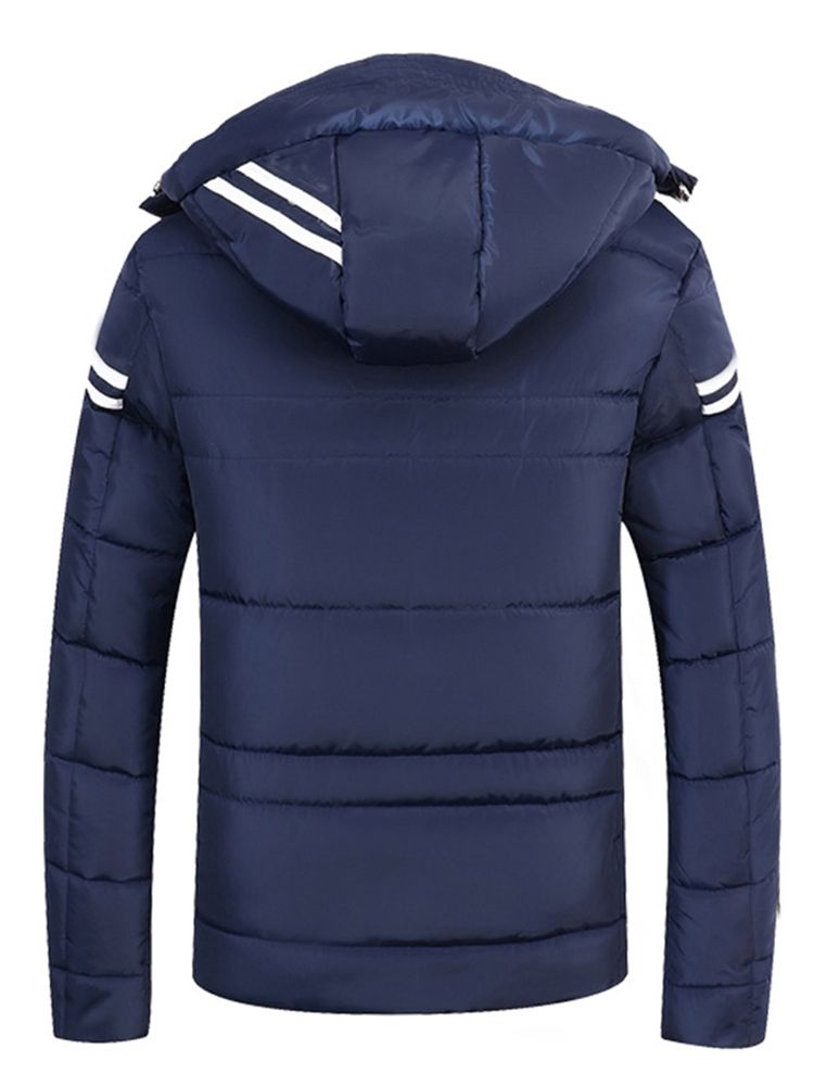 Striped Hooded Thick Mens Zipper Down Jacket