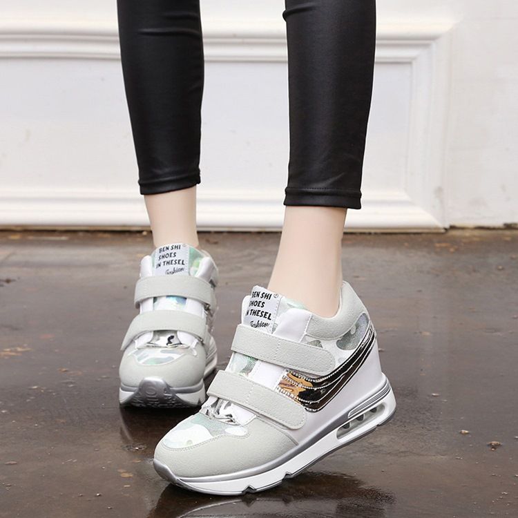 Patchwork Camouflage Platform Velcro Sneakers För Kvinnor