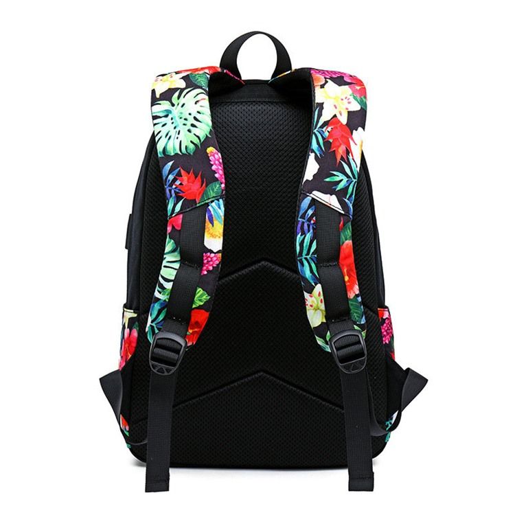 Floral Canvas Zipper Ryggsäck För Kvinnor