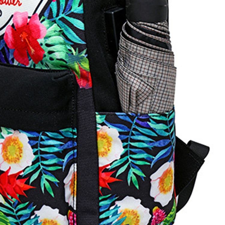 Floral Canvas Zipper Ryggsäck För Kvinnor