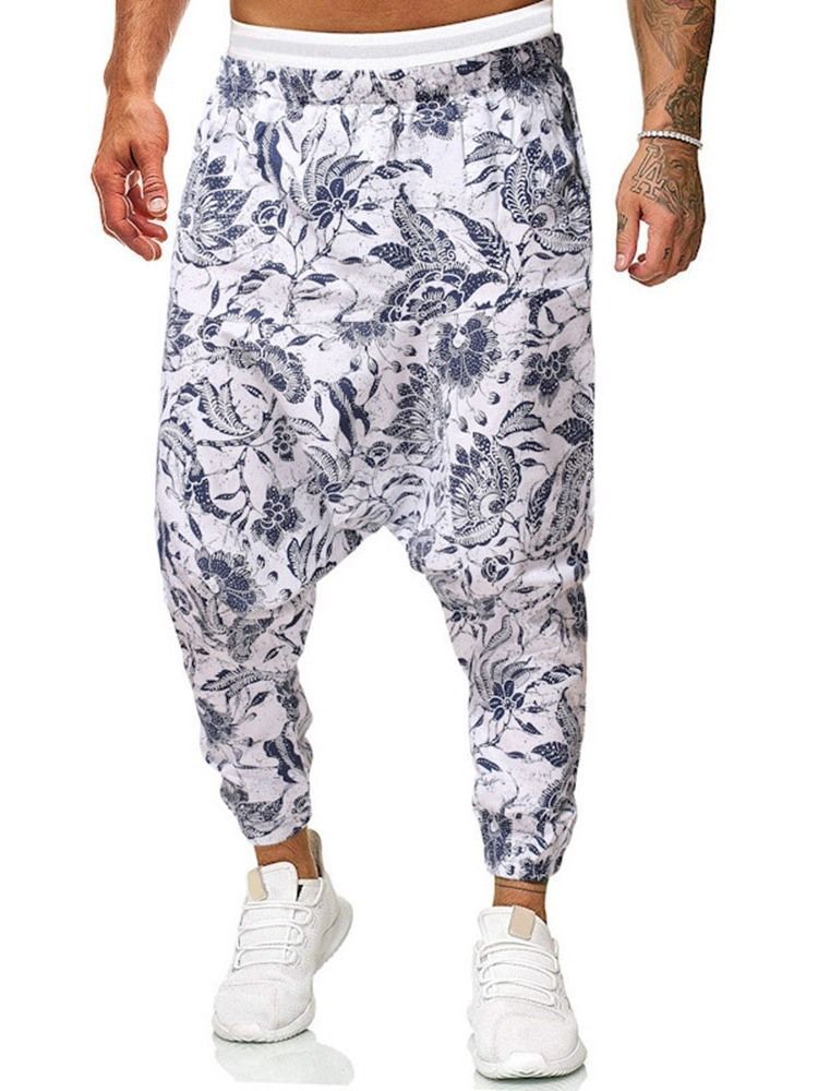 Baggy Pants Print Floral Mid Waist Men's Casual Pants