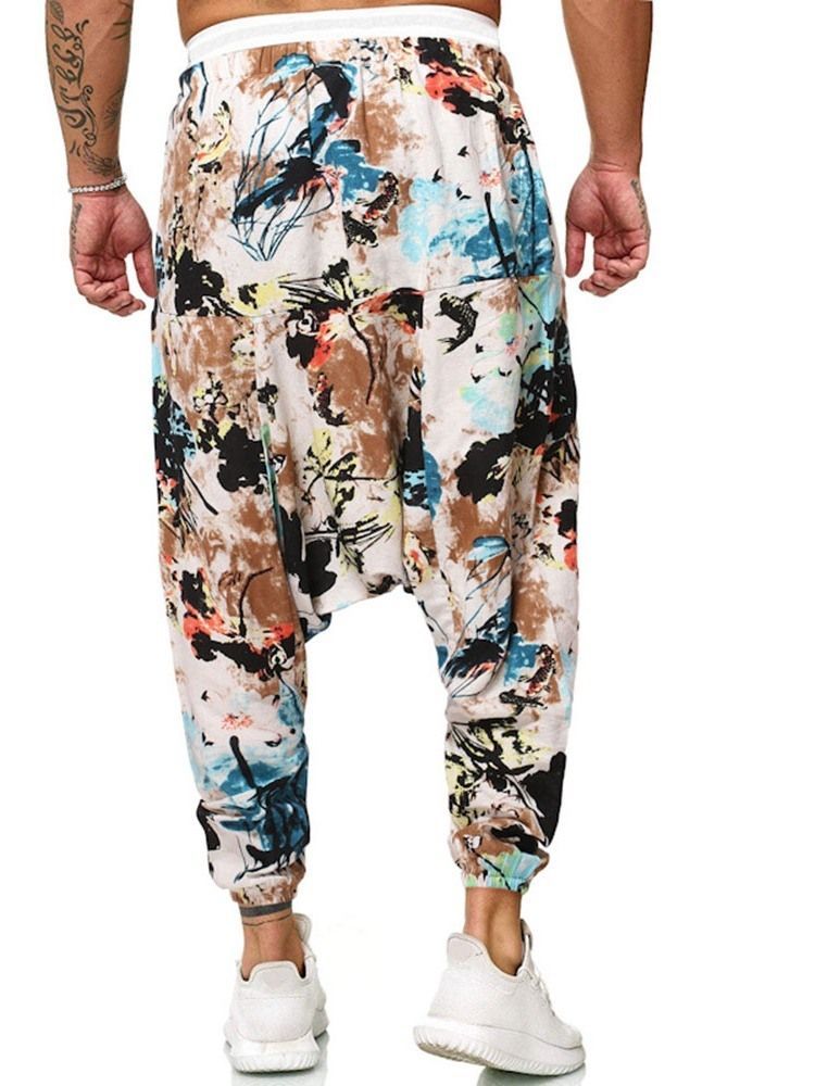 Baggy Pants Print Floral Mid Waist Men's Casual Pants