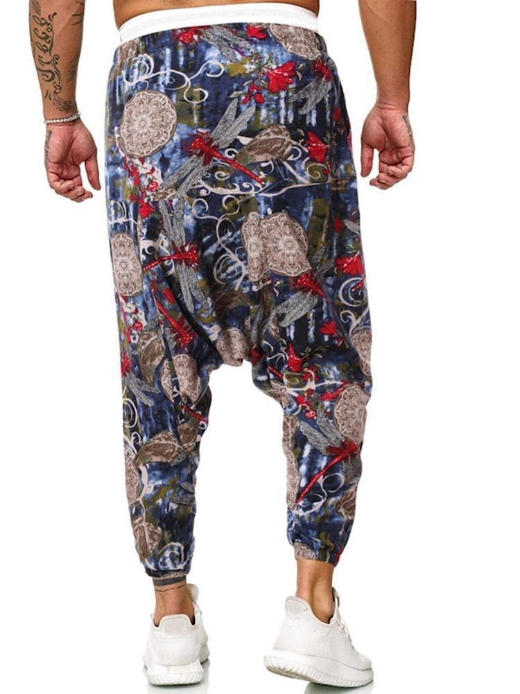 Baggy Pants Print Floral Mid Waist Men's Casual Pants