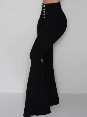 Button Slim Plain Bellbottoms Full Length Women's Byxor