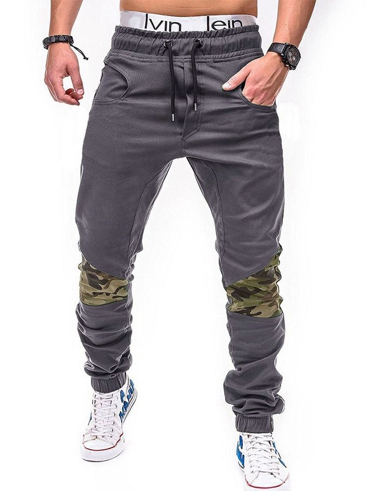 Camouflage Patchwork Mens Straight Casual Byxor