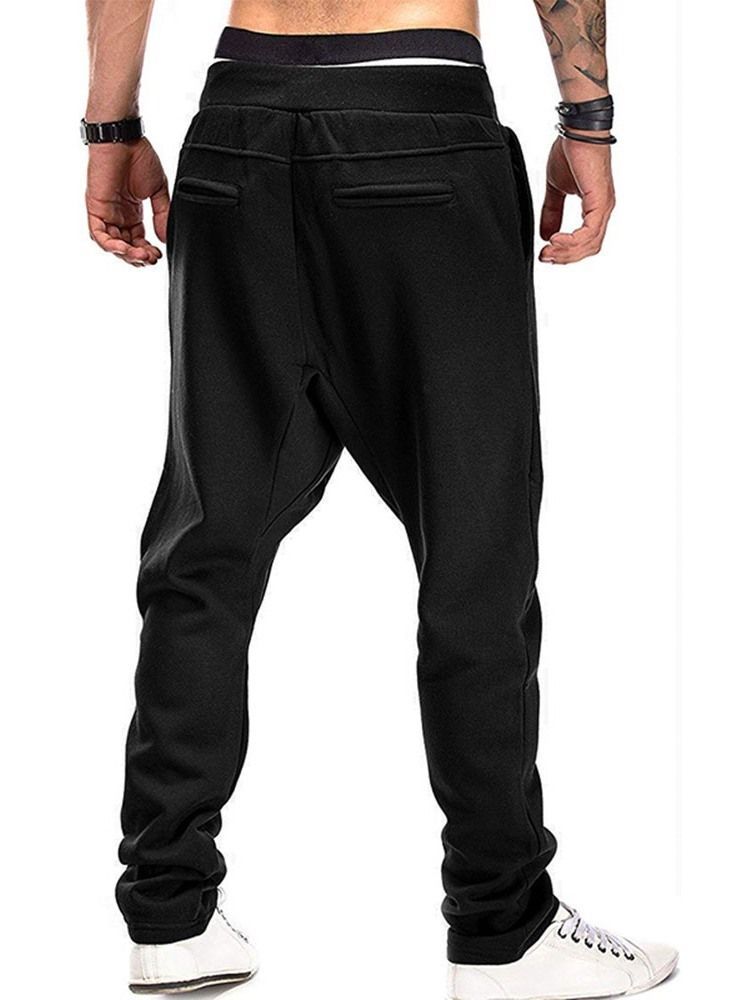 Color Block Baggy Pants Pocket Mid Waist Fall Casual Men's Pants