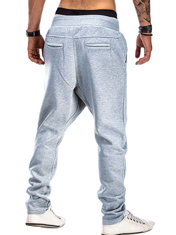 Color Block Baggy Pants Pocket Mid Waist Fall Casual Men's Pants