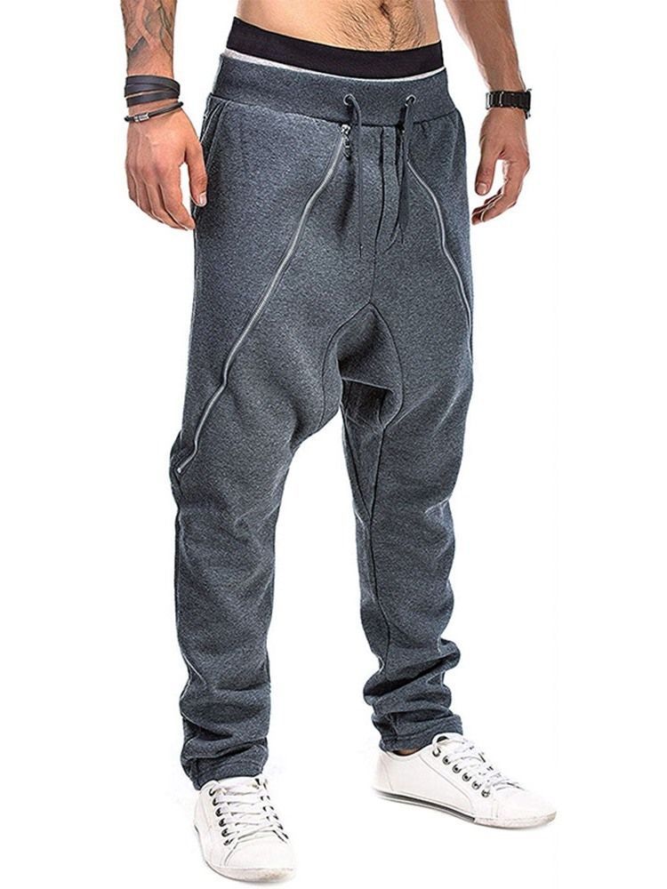 Color Block Baggy Pants Pocket Mid Waist Fall Casual Men's Pants