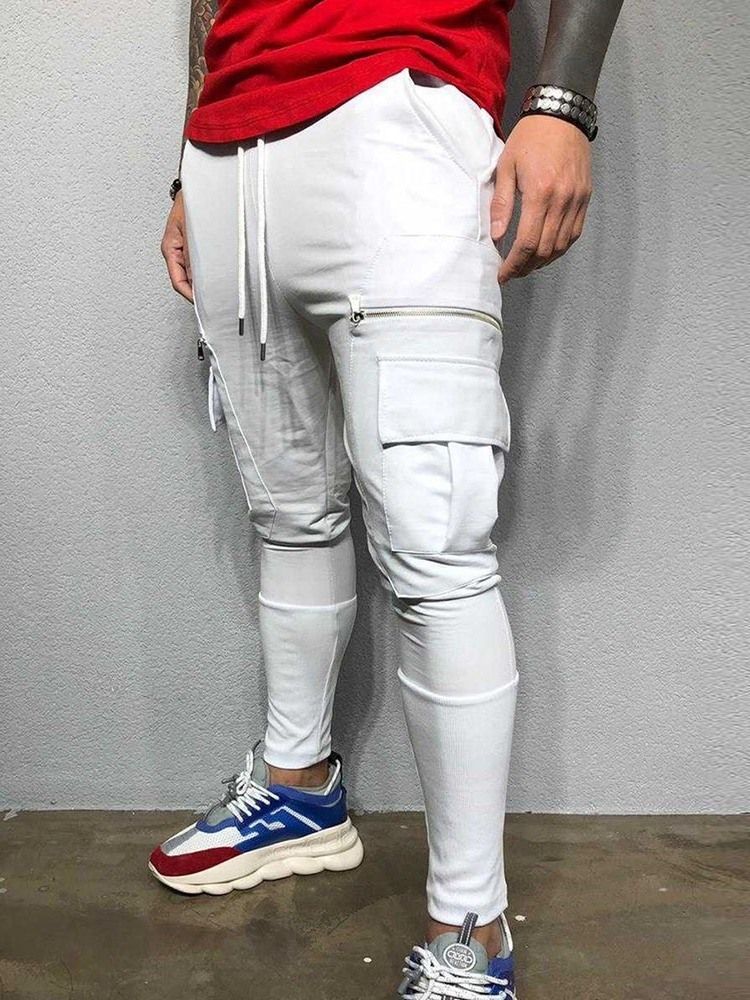 Color Block Lace-up Mid Waist Mens Byxor