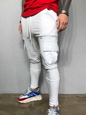 Color Block Lace-up Mid Waist Mens Byxor