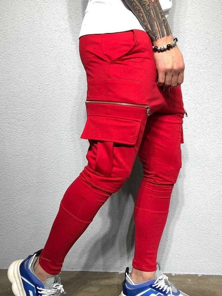 Color Block Lace-up Mid Waist Mens Byxor