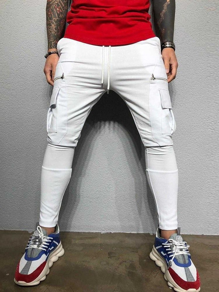 Color Block Lace-up Mid Waist Mens Byxor