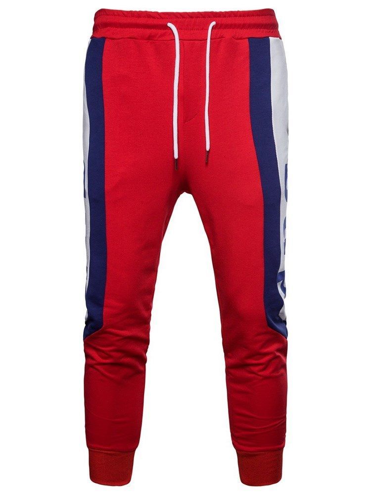 Color Block Letter Print Patchwork Mens Casual Sports Pants