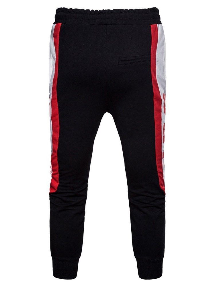 Color Block Letter Print Patchwork Mens Casual Sports Pants